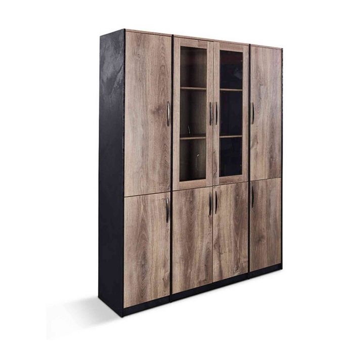 Modern Furniture REGGIE Display Unit 160cm - Warm Oak & Black