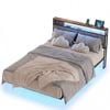 Advwin Double Floating Bed Frame with Headboard LED Light and Charging Station