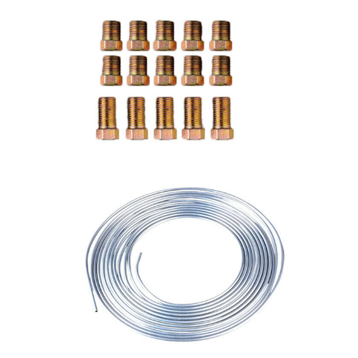 PriceDumb 25Ft Coil Roll 3/16" OD Steel Zinc Brake Line Fuel Tubing Kit 15 Nuts Fittings