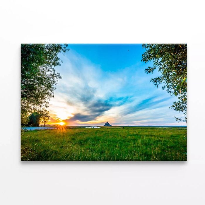 A Grassy Field under a Cloudy Sky  Print 100% Australian Made 75 x 50cm  (Stretched)