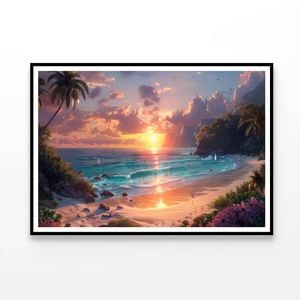 Beach With Trees & a Sunset  Print 100% Australian Made 90x60cm  (Poster)