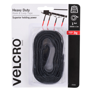 VELCRO Brand 25mm x 1m Black Heavy Duty Stick On Tape
