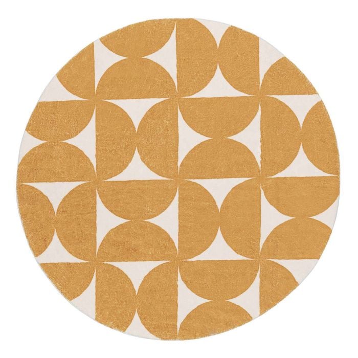 Loopsie-240cm X 240cm-almere Gold And Ivory Geometric Washable Round Rug