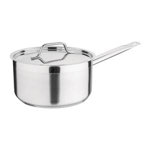 Nisbets Essentials Saucepan Stainless Steel With Lid 3ltr 200mm Commercial Kitchen Cookware