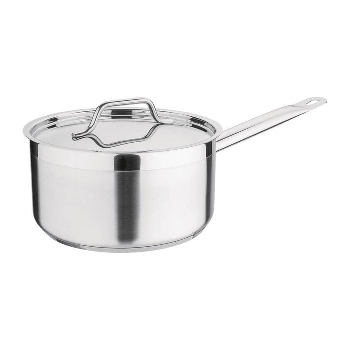 Nisbets Essentials Saucepan Stainless Steel With Lid 3ltr 200mm Commercial Kitchen Cookware