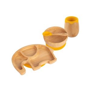 Tiny Dining 4pc Elephant Bamboo Suction Baby Feeding Set