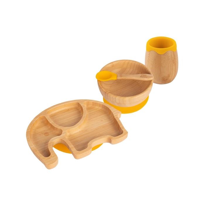 Tiny Dining 4pc Elephant Bamboo Suction Baby Feeding Set