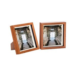 Nicola Spring Acrylic 3D Box Photo Frames with 6" x 6" Mounts - 8" x 8"  - Dark Wood - Pack of 2