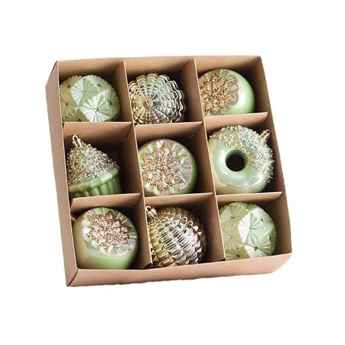 Catzon 9 Pcs Green Christmas Tree Ornaments with Donut Cake for Holiday Indoor Decor