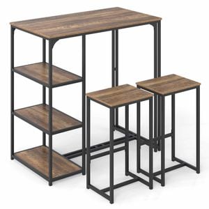 Costway 3pc Dining Furniture Set Bar Table 2 Stool Kitchen Storage Shelf