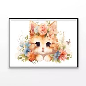 Baby Cat in Flower Garden  Print 100% Australian Made 120x90cm  (Poster)