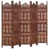 vidaXL Solid Mango Wood Hand carved 5-Panel Room Divider Brown 200cm Screen