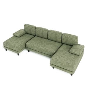 Ufurniture 280cm U-shape 4 Seater Sectional Sofa Couch W/ 2 Chaises Chenille Upholstered Futon Couch Recliner Green