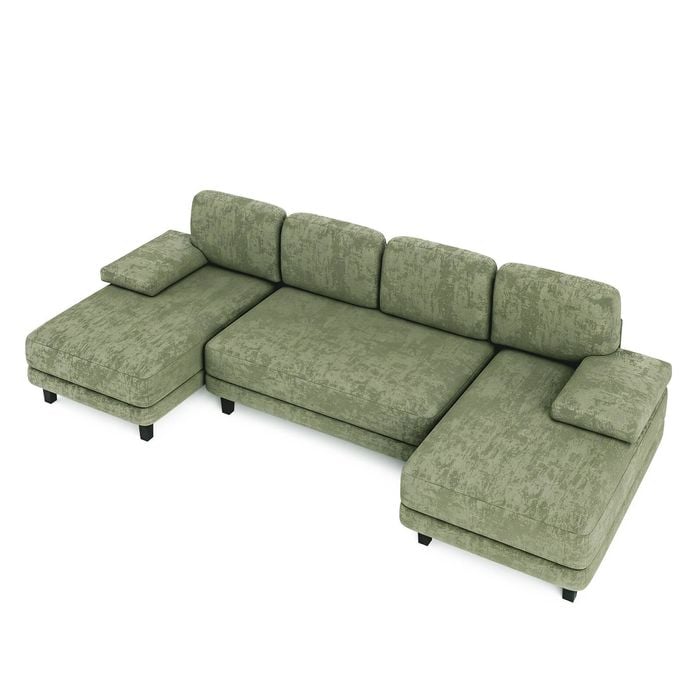 Ufurniture 280cm U-shape 4 Seater Sectional Sofa Couch W/ 2 Chaises Chenille Upholstered Futon Couch Recliner Green