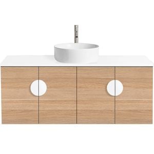 CIBO 1200mm Oak Mornington Wall Hung Vanity with White Basin and White Handles
