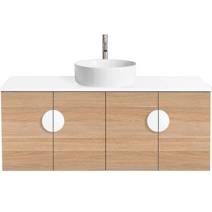 CIBO 1200mm Oak Mornington Wall Hung Vanity with White Basin and White Handles