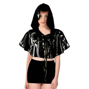 Adult Iridescent Metallic Mini Hooded Cape Halloween Costume  Black