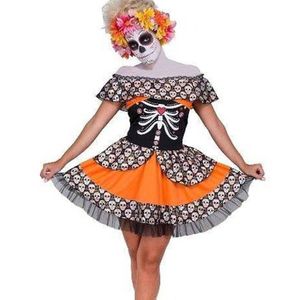 Day of the Dead Womens Orange Sugar Skull Costume - Medium