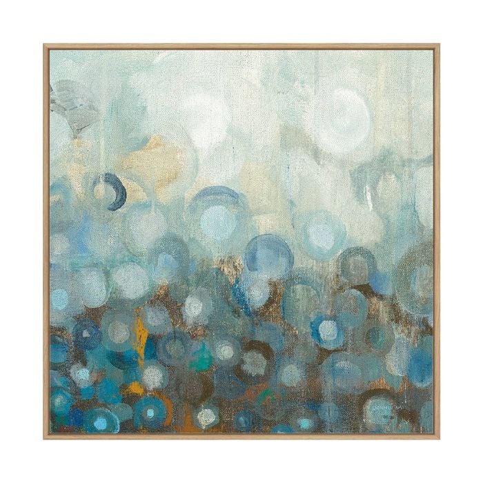 Artey | Blue and Bronze Dots VIII - Framed Canvas - Natural Frame - 50 x 50cm