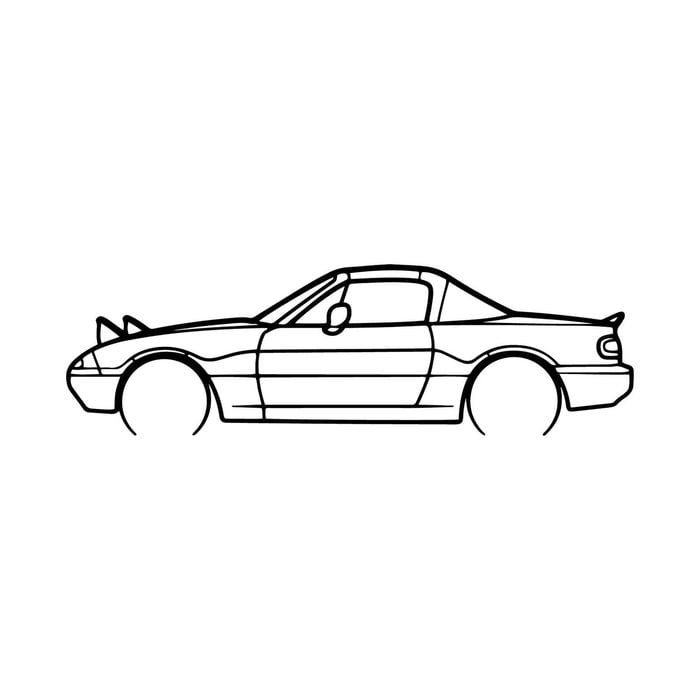 Ignite Laser Mazda NA MX5 Silhouette Metal Wall Art Coated Black 47inch/120cm