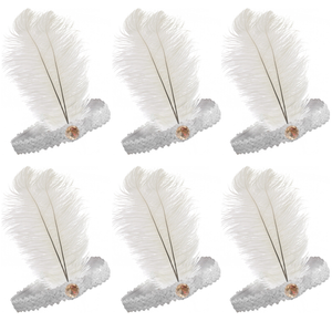 6x 1920s FLAPPER HEADBAND Headpiece Feather Sequin Charleston Costume Party BULK White