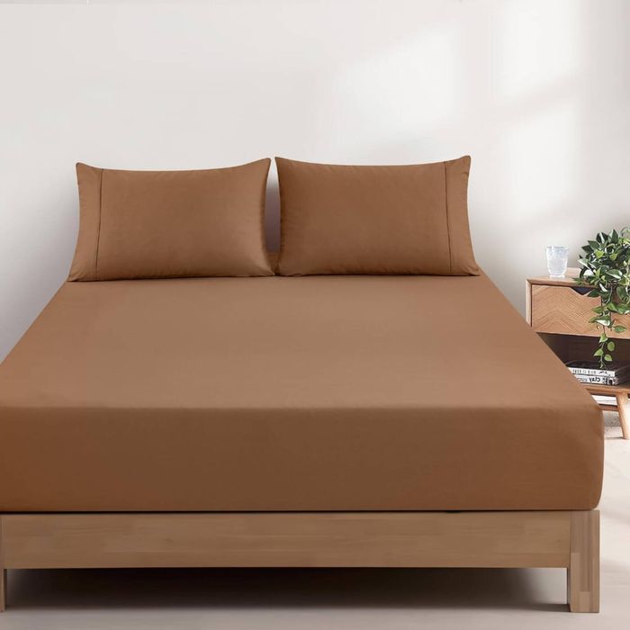 Gioia Casa Vintage Washed Cotton Fitted Sheet Set - 100% Natural Cotton - Soft & Breathable - Rust - Queen