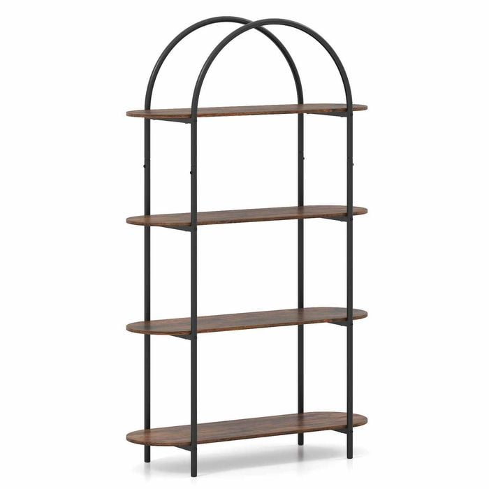 Costway Arched Bookshelf 4tier Industrial Bookcase Metal Brown