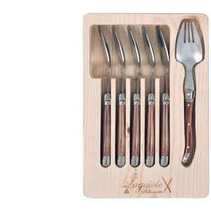 6pc Laguiole Silhouette Stainless Steel Spork Cutlery Set - Wooden