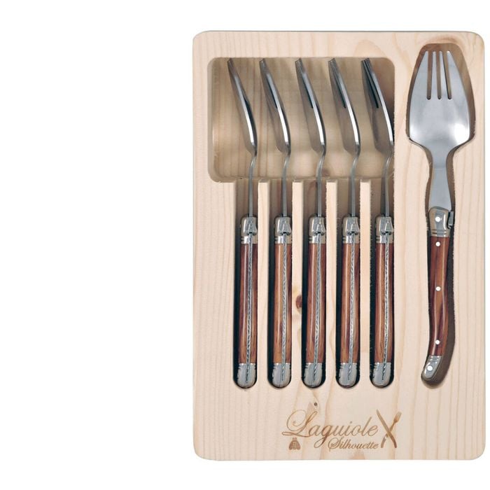 6pc Laguiole Silhouette Stainless Steel Spork Cutlery Set - Wooden