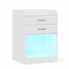 Small Nightstand with Charging Station LED Bedside Table with 2 Drawers & Shelf Whtie