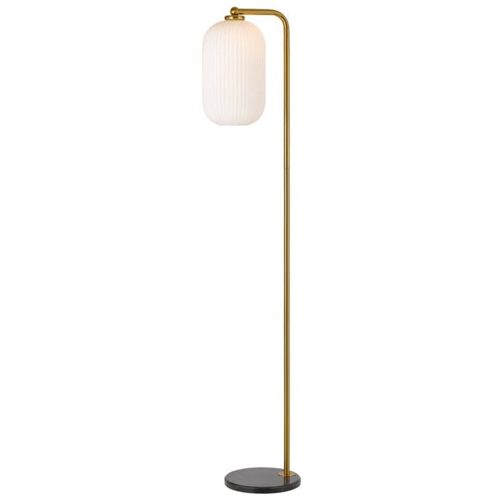 Telbix Lark Modern Standing Floor Lamp Light Foot Switch Marble Glass Metal Black Opal Matt Antique Gold