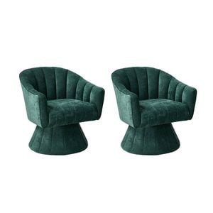 Oikiture Set of 2 Swivel Armchair Linen Fabric Lounge Chair Accent Chair Green