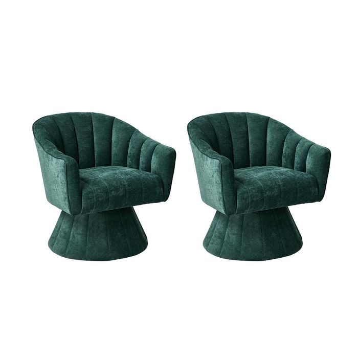 Oikiture Set of 2 Swivel Armchair Linen Fabric Lounge Chair Accent Chair Green