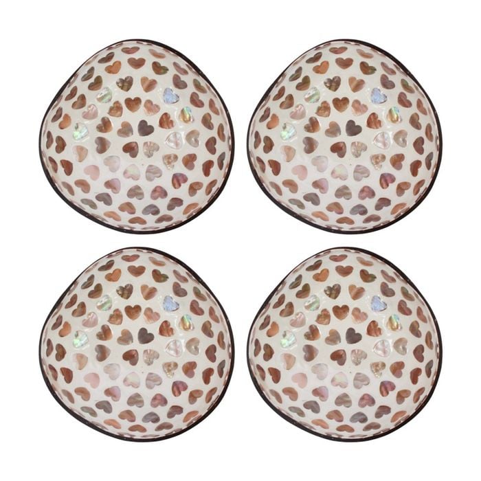 4pk Lvd Hearts Decorative Round Coconut Mop Trinket/jewellery Bowl 13x13x6cm