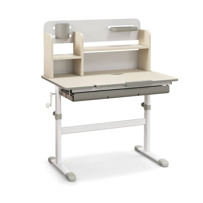 Costway Kids Study Desk Height Adjustbale W/tiltable Desktop & Drawer Grey