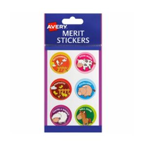 Avery Permanent Round Animals Merit Stickers 96pcs (Farm)