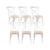 Aster Crossback Dining Chair Set of 6 Solid Birch Timber Wood Ratan Seat - White