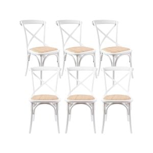 Aster Crossback Dining Chair Set of 6 Solid Birch Timber Wood Ratan Seat - White