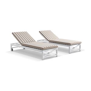 Kansas Outdoor Aluminium Sun Lounge Set On Wheels White With Hugo Side Table & Sunbrella Beige Cushions