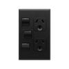 Deta Matte Black Double Vertical Power Point with Extra Switch