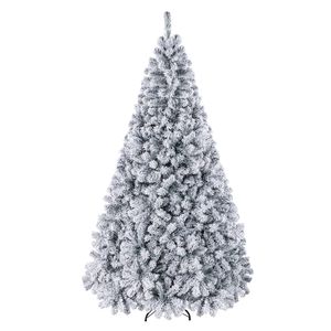 Costway 2.25M Pre-Lit Snow Flocked Christmas Tree 1200 Tips PVC Frosted Xmas Tree 500 LEDs-White