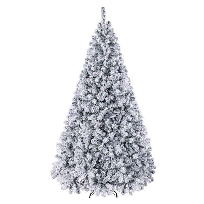 Costway 2.25M Pre-Lit Snow Flocked Christmas Tree 1200 Tips PVC Frosted Xmas Tree 500 LEDs-White