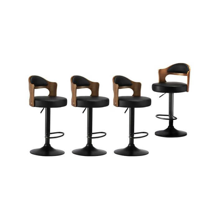 Oikiture 4x Kitchen Bar Stools PU leather Black