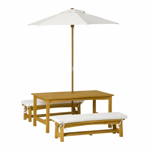 Hide & Seek Kids Picnic Bench Set - Off White Umbrella + Cushions