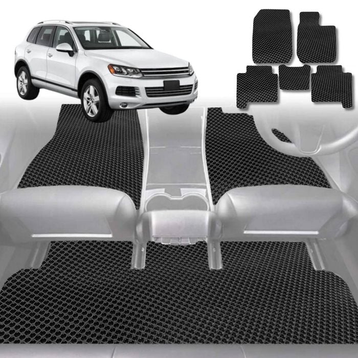 6D Diamond Car Floor Mats for VolksWagen Touareg 2011-2017-Full Set-Black-Outback GT
