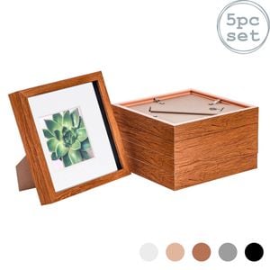 Nicola Spring Acrylic 3d Box Photo Frames With 4" X 4" Mounts - 8" X 8"  - Dark Wood - Pack Of 5