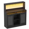 Ufurniture Wine Bar Cabinet with LED Lights & Power Outlet Wine Rack Glass Holder 2 Door for Home Dining Room, Black