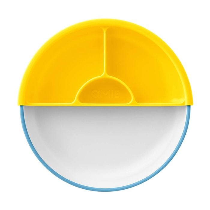 2pc Omie Toddler Plate Easy Scoop Edge W/ Divider Blue/yellow 7.5cm Diameter