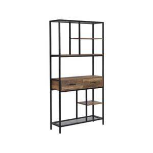 IHOMDEC 6-Tier Open Multi-function Bookshelf with Drawers Rust Dark Brown