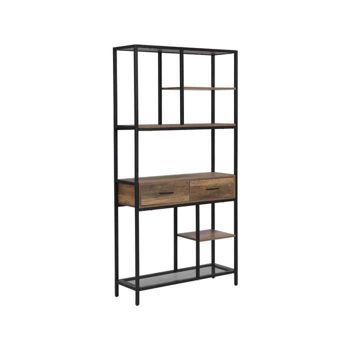 IHOMDEC 6-Tier Open Multi-function Bookshelf with Drawers Rust Dark Brown